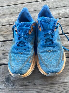 Hoka Clifton 6 Running Shoes in Bright Blue with Orange Men’s